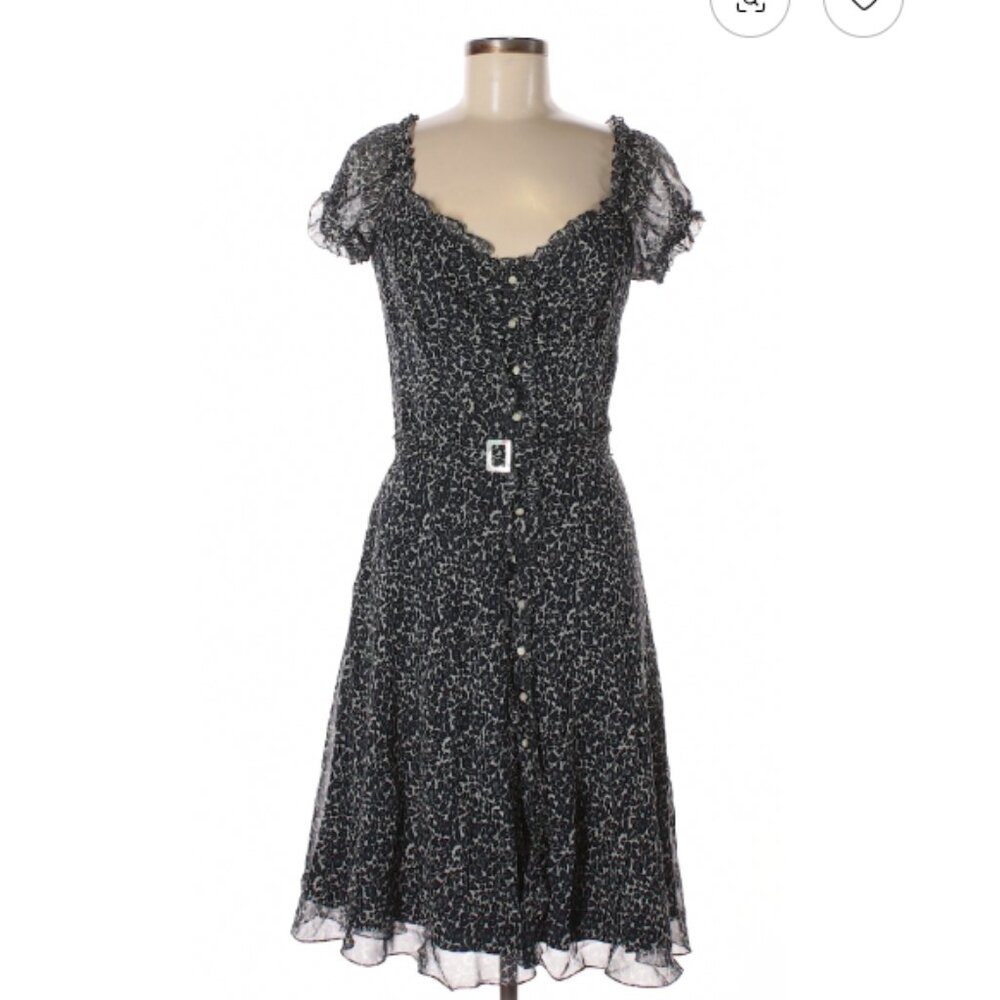 Ralph Lauren Rugby 6 belt Silk navy Blue Floral knew white flower sma Dress Rare